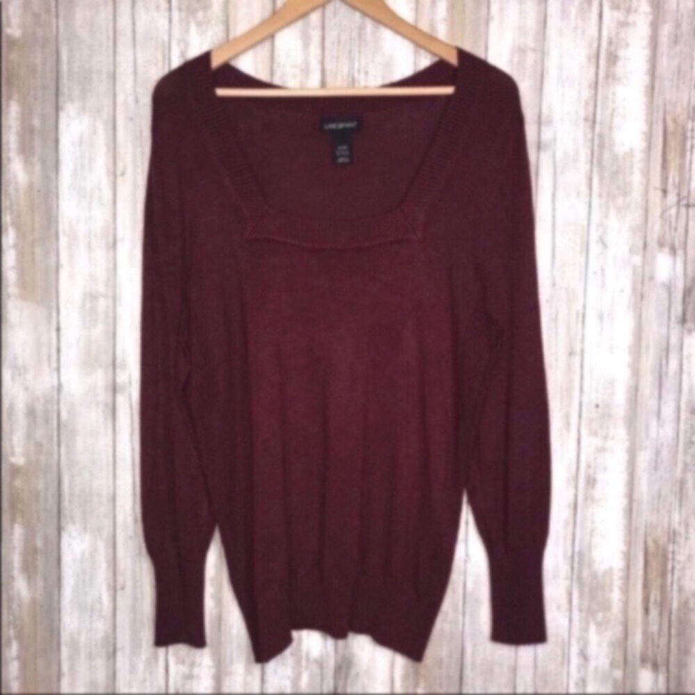 Lane Bryant Burgundy Square Neck Rib Knit Sweater 14/16 Plus Size